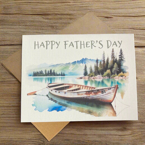 happy father's day watercolor lake scene card