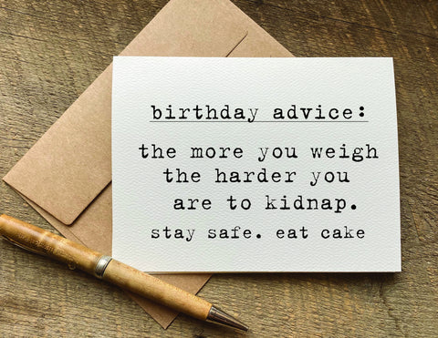 birthday advice stay safe eat cake birthday card