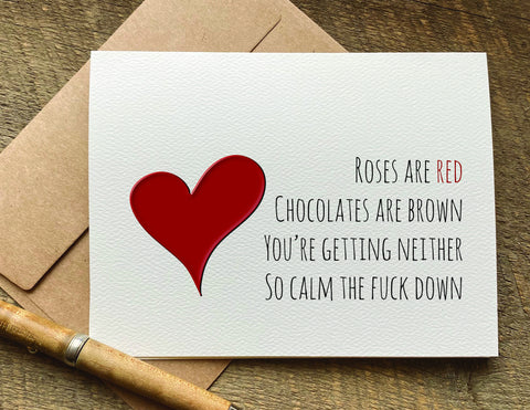 roses are red chocolates are brown rude valentines' day card