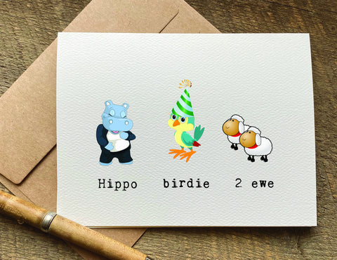 hippo birdie 2 ewe birthday card