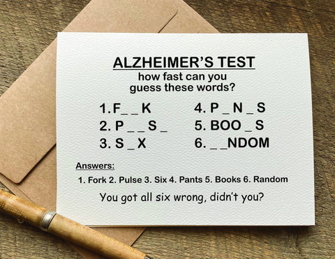 Alzheimer's test naughty adult birthday card