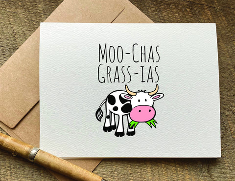 moo-chas grass-ias funny thank you card