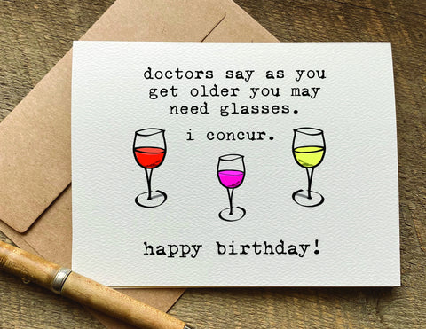 a card with three glasses of wine on it funny birthday card