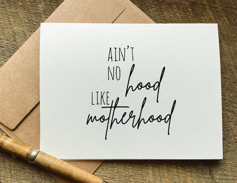 ain't no hood like motherhood funny baby shower card