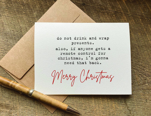 do not drink and wrap presents humorous christmas card