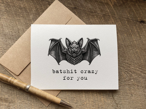 batshit crazy for you funny bat valentines day card or love card