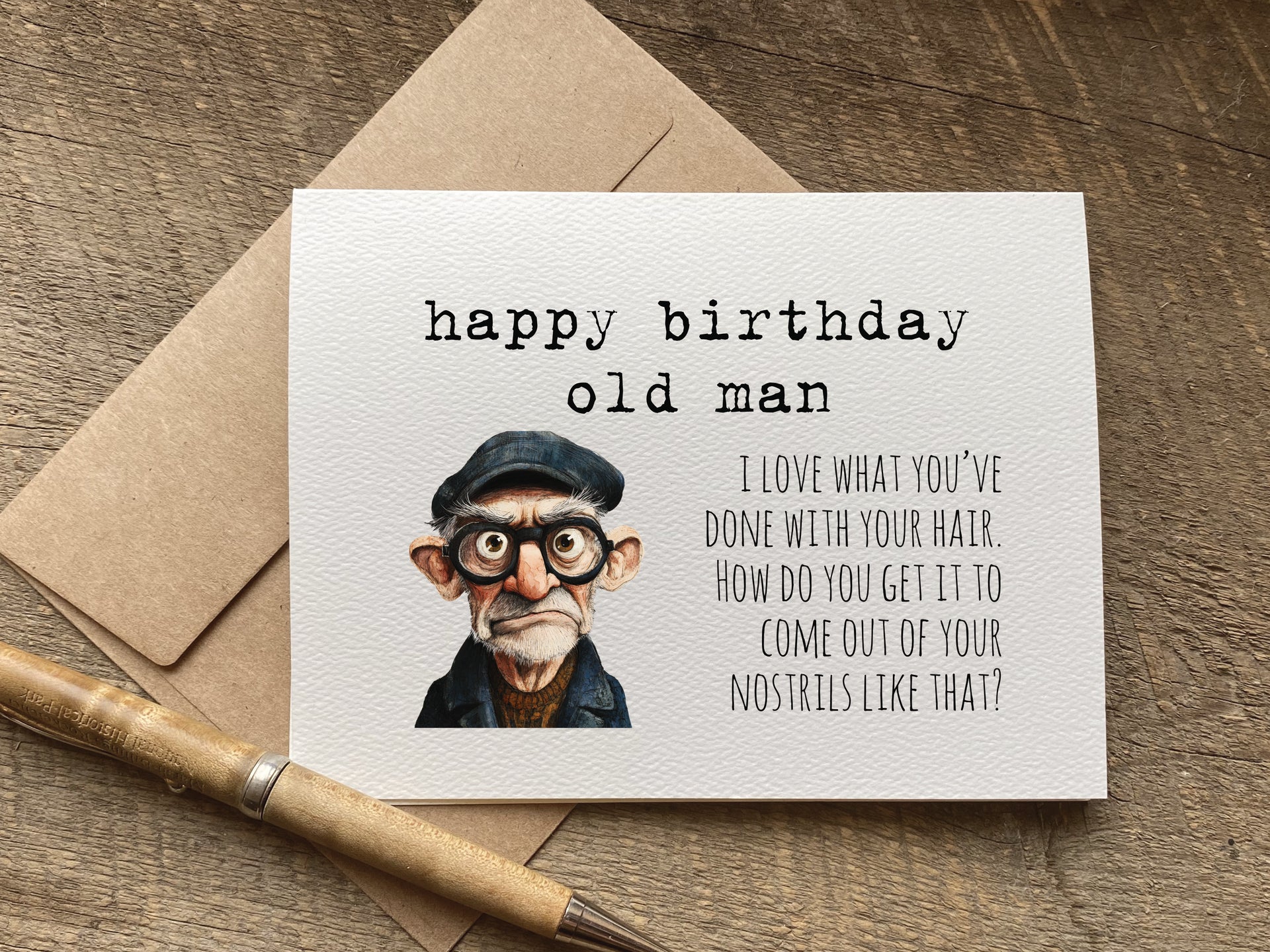 happy birthday old man nostril hair / funny birthday card / aging humor for dad or grandpa – Quirky Card Company for Free Printable Funny Birthday Cards For Men