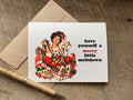 funny christmas card with a frazzled retro woman that says: have yourself a merry little meltdown.