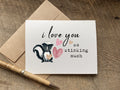 cute valentines day or anniversary card with a skunk and hearts that says: i love you so stinking much