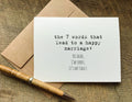 7 words that lead to a happy marriage funny wedding or anniversary card