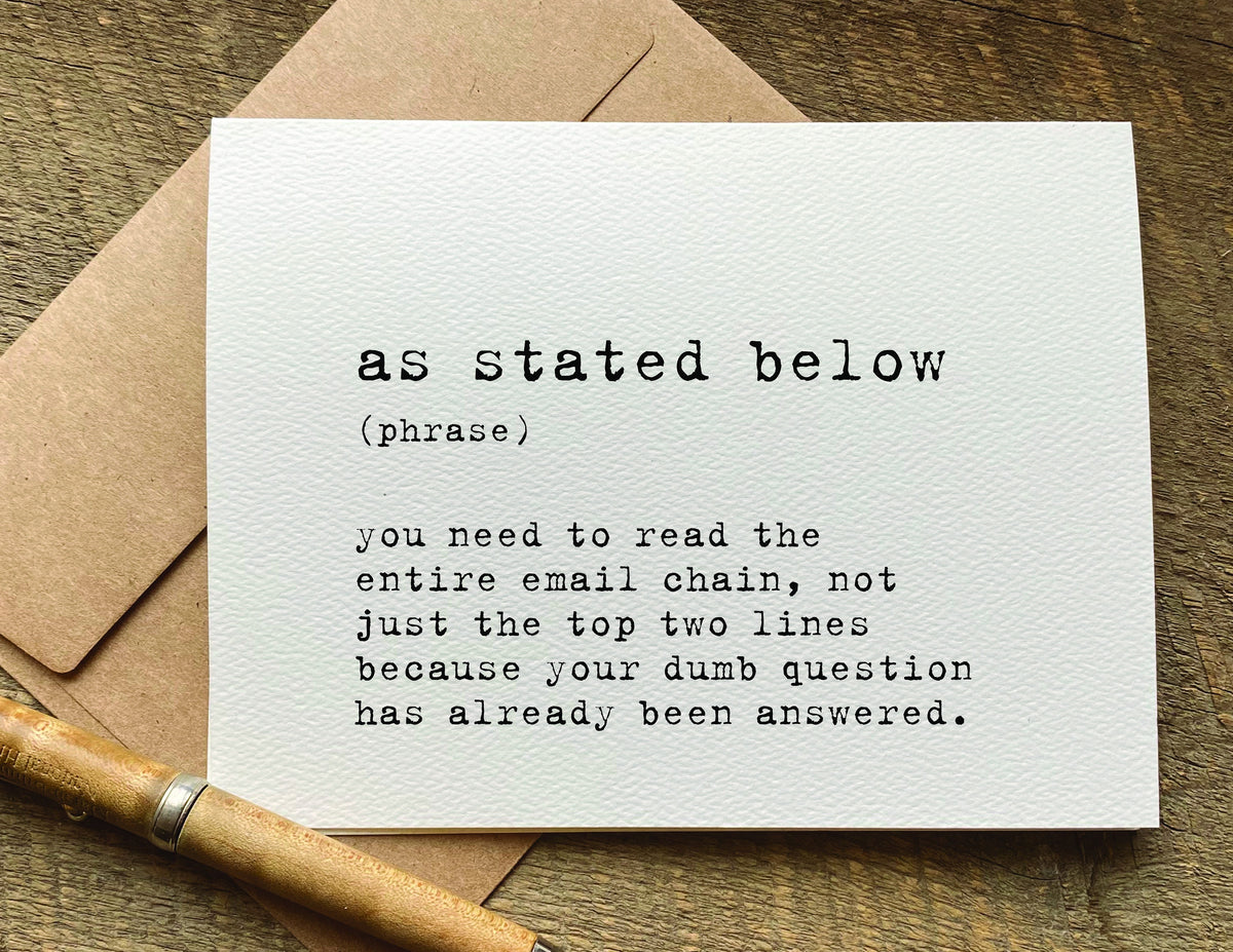 as stated below definition / coworker card / thank you card for ...