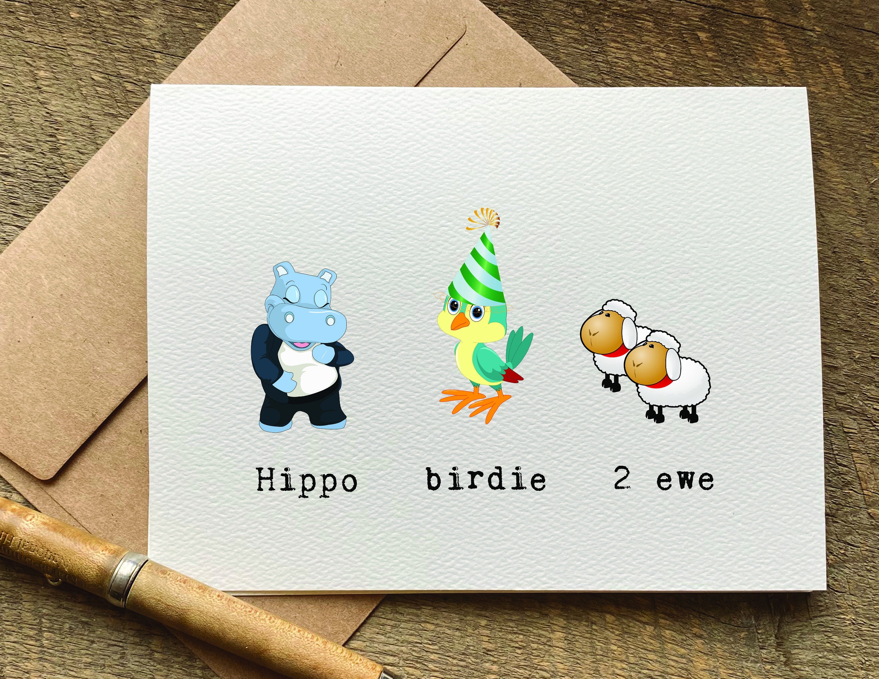 hippo birdie 2 ewe / cute animal pun birthday card – Quirky Card Company