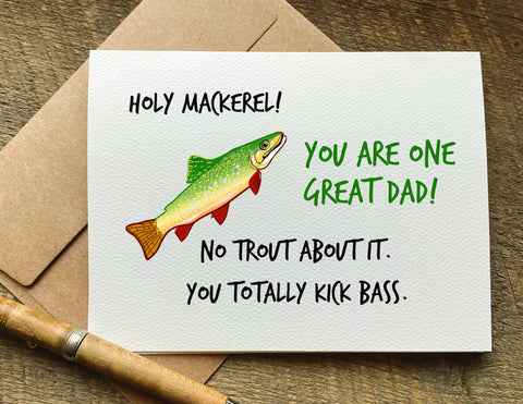 holy mackerel you are one great dad father's day fishing card