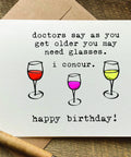 a card with three glasses of wine on it funny birthday card