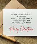 do not drink and wrap presents humorous christmas card